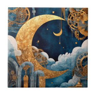 Aquarell-Steampunk-Mond-Keramikfliese Fliese