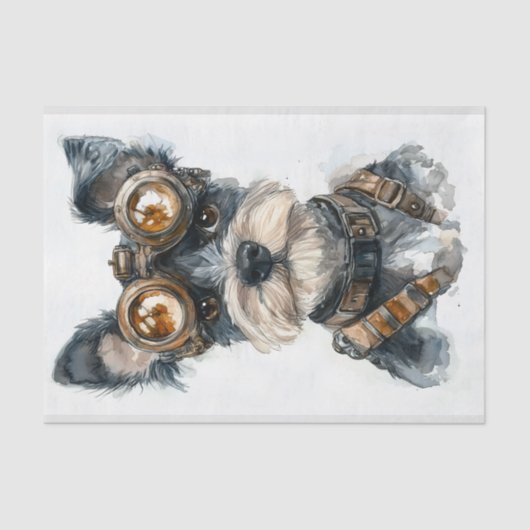 Aquarell Steampunk Schnauzer Dog CC8 Decoupage Seidenpapier (Vorderseite)