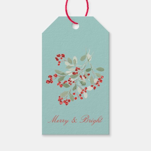 Aquarell-Stechpalme Geschenkanhänger (Vorderseite)