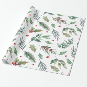 Aquarell-Stechpalmen-Beeren-Grün Geschenkpapier