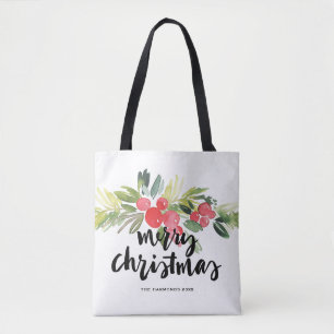 Aquarell-Stechpalmen-Bürste, die frohe Weihnachte Tasche