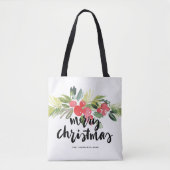 Aquarell-Stechpalmen-Bürste, die frohe Weihnachten Tasche (Vorderseite)
