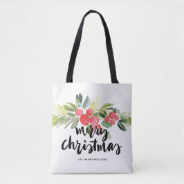 Aquarell-Stechpalmen-Bürste, die frohe Weihnachten Tasche
