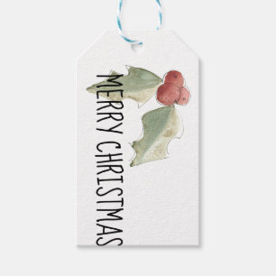 Aquarell-Stechpalmen-Weihnachtsgeschenkumbauten Geschenkanhänger