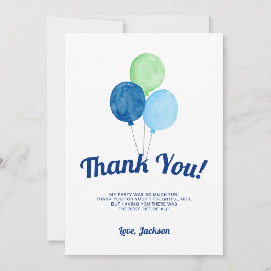 Aquarell steigt Jungen-Geburtstag im Ballon auf Dankeskarte (Vorderseite)