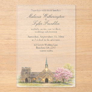Aquarell Stein Kapelle Frühling Hochzeit Acryleinladungen
