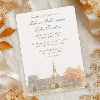 Aquarell-Stein-Kapelle-Herbst-Hochzeitseinladung Einladung