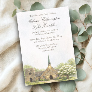 Aquarell-Stein-Kapelle-Sommer-Hochzeitseinladung Einladung