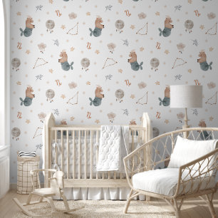 Aquarell-Steinbock-Zodiac-Kinderzimmer Tapete