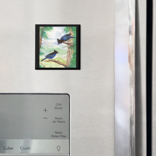 Aquarell Stellar Jay Vögel Wald Bäume Magnet (In Situ (Kühlschrank))