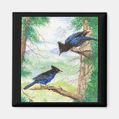 Aquarell Stellar Jay Vögel Wald Bäume Magnet (Vorne)