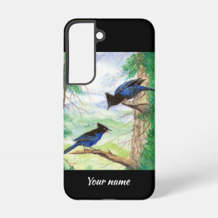Aquarell Stellar Jay Vögel Wald Bäume Samsung Galaxy Hülle