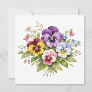 Aquarell-Stiefmütterchen-Blumenstrauß Karte