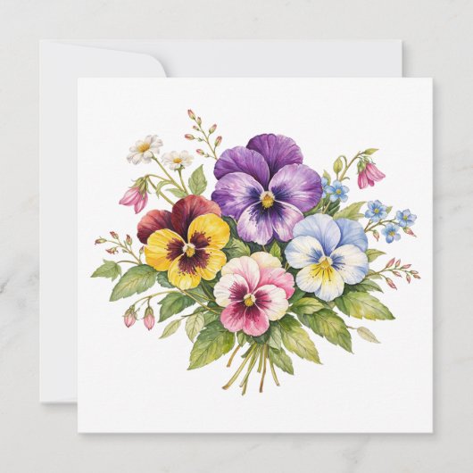 Aquarell-Stiefmütterchen-Blumenstrauß Karte (Vorderseite)