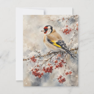 Aquarell Stieglitz auf Winterbeeren Mitteilungskarte