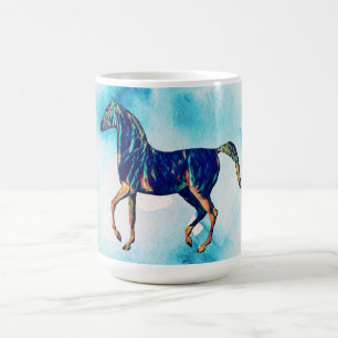 Aquarell-Stil Aqua-Blau-Pferd-Mug-Tasse Kaffeetasse