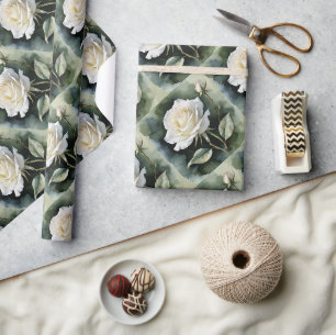 Aquarell-Stil Vintage-Look Weiße Rosenblume Geschenkpapier