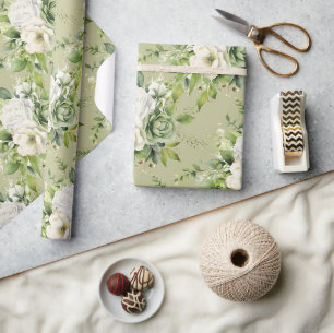 Aquarell-Stil Vintage-Look weiße Rosenblume Geschenkpapier