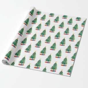 Aquarell-Stil Weihnachtsbäume und Geschenke Muster Geschenkpapier