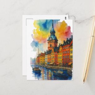 Aquarell Stockholm Schweden Altstadt Gamla Stan Postkarte