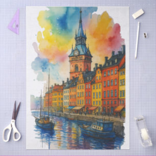 Aquarell Stockholm Schweden Altstadt Gamla Stan  Seidenpapier