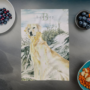 Aquarell Stolzer Golden Retriever Hund Monogramm Geschirrtuch