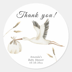 Aquarell-Storch-Baby-Party Dankeschön Runder Aufkleber