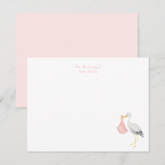 Aquarell-Storch mit Baby-Mädchen Dankeschön-Karte Dankeskarte (Vorne/Hinten)