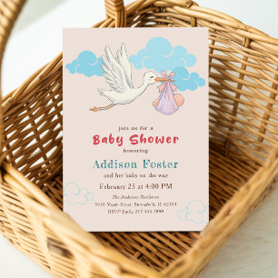 Aquarell-Storch-Speziallieferung-Baby-Party Einladung
