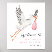 Aquarell Stork Pink Babydusche Willkommen Poster (Vorne)