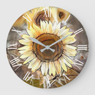 Aquarell Strahlende Sonnenblume Elegante Kollektio Große Wanduhr