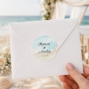 Aquarell-Strand am Meer Sommerhochzeit Runder Aufkleber