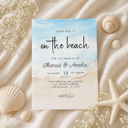 Aquarell Strand Beach Sommer Hochzeit  Einladung