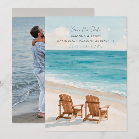 Aquarell-Strand-Hochzeit-Foto Save The Date (Vorne/Hinten)