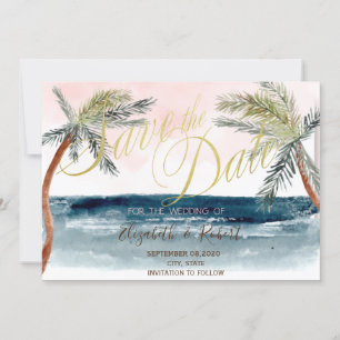 Aquarell Strand Hochzeit Palmen  Save The Date