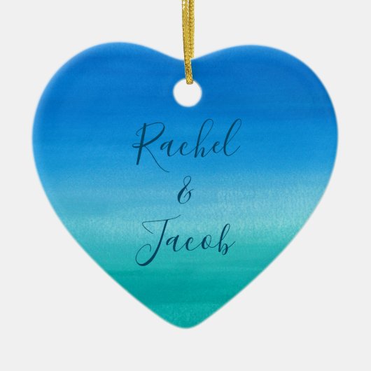 Aquarell-Strand-Hochzeits-Paare Keramik Ornament (Vorne)