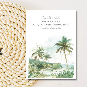 Aquarell-Strand-Hochzeitsfoto am Zielort Save The Date