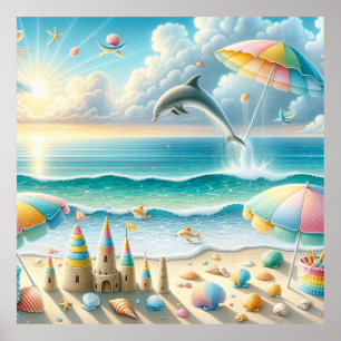Aquarell-Strand-Kinderzimmerposter Poster