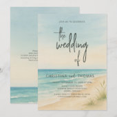 Aquarell Strand Küstenhochzeit Einladung (Vorne/Hinten)