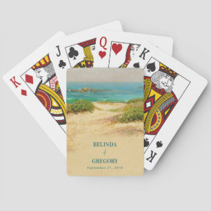 Aquarell-Strand Küstenhochzeitsziel Spielkarten