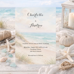 Aquarell-Strand Küstenmoderne Hochzeit Einladung