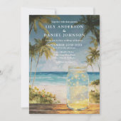 Aquarell-Strand-Mason-Glas-QR-Code-Hochzeit Einladung (Vorderseite)