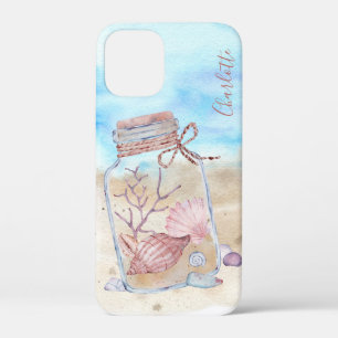 Aquarell-Strand-Muscheln personalisierter Name Case-Mate iPhone Hülle