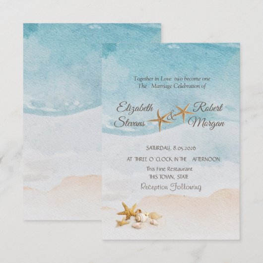 Aquarell Strand Muscheln Sand Hochzeit Einladung (Vorne/Hinten)