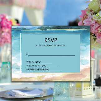 Aquarell-Strand-Ozean-Zielhochzeit RSVP Karte