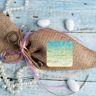 Aquarell-Strand-Ozeanwellen-Danke-Hochzeit Quadratischer Aufkleber
