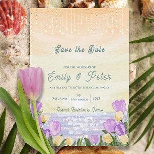 Aquarell-Strand Romantische Ozeanwellen Hochzeit Save The Date