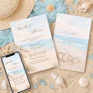 Aquarell-Strand-Sanddünen-Herzen Brautparty Einladung