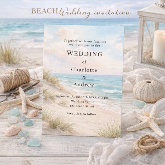Aquarell-Strand-Sanddünen-Hochzeit Einladung