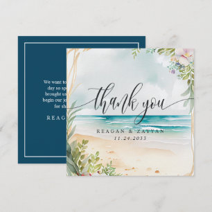 Aquarell-Strand-Sommerhochzeit  Dankeskarte